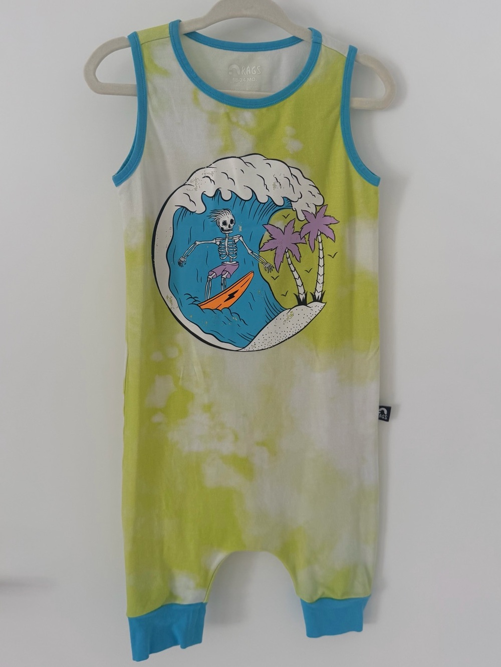 Rags to Raches Tie Dye Surfing Skeleton Romper